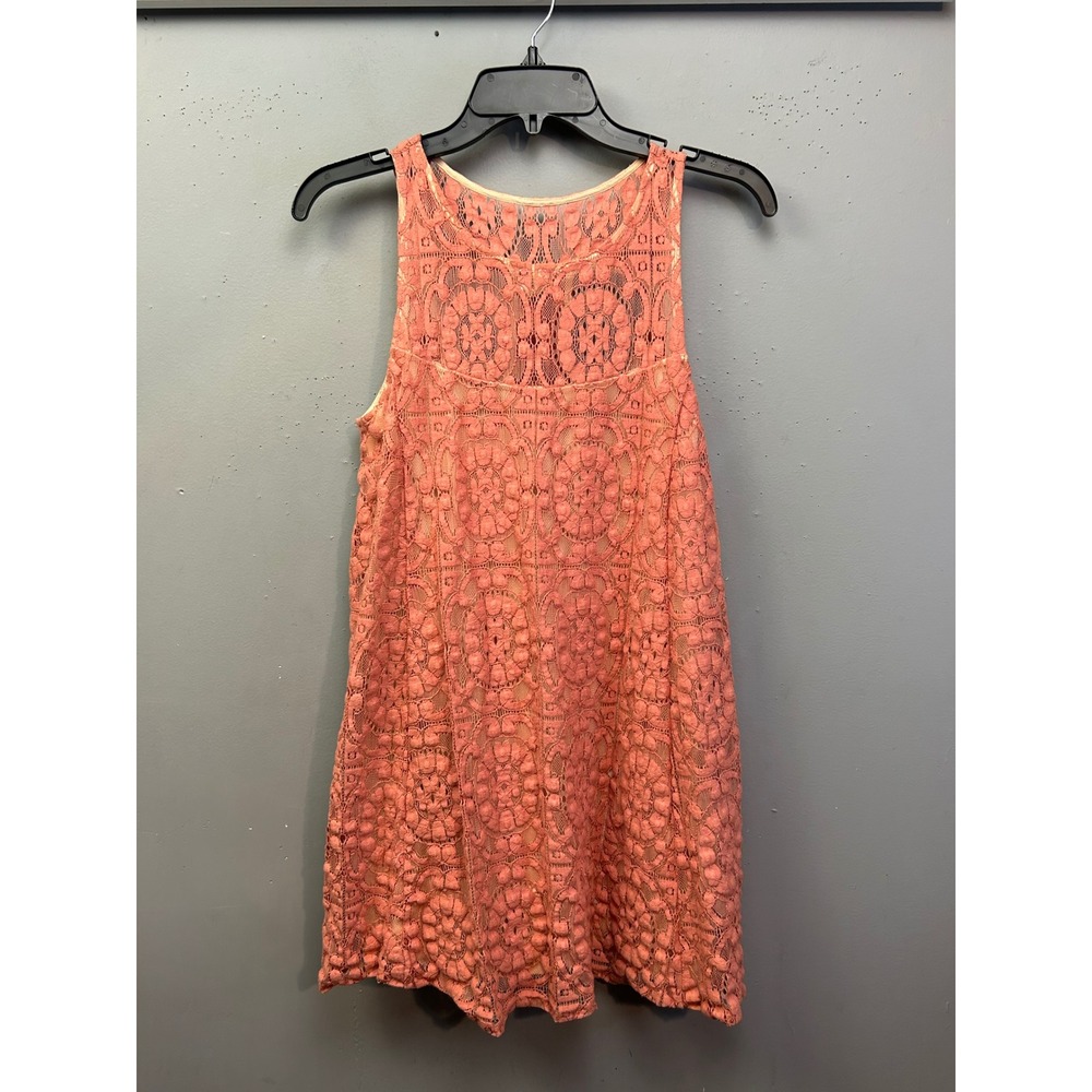 Free People Dress Womens XS Coral Pink Lace A-Line Mini Sleeveless Floral Boho
